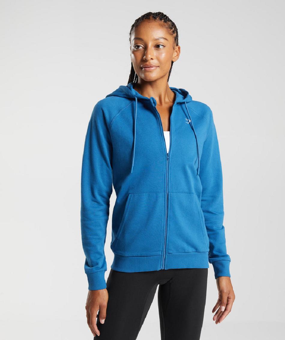 Bluzy Z Kapturem Damskie Gymshark Treningowe Zip Niebieskie | PL 2737PJJ